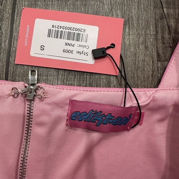 Edikted Faux Leather Crop Top Small Pink Bustier Tank Square Neck Zip Back NWT - Picture 4 of 8
